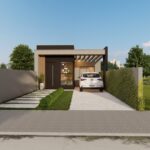 Fachada moderna e elegante com garagem Integrada e jardim.