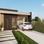 Entrada com caminho em blocos de concreto.