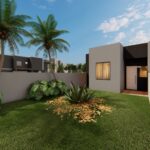 Um amplo gramado verde bem cuidado. O muro alto garante privacidade, traz harmonia e tranquilidade ao ambiente.