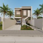 A base da é utilizada como garagem, tendo um acesso direto ao andar superior.